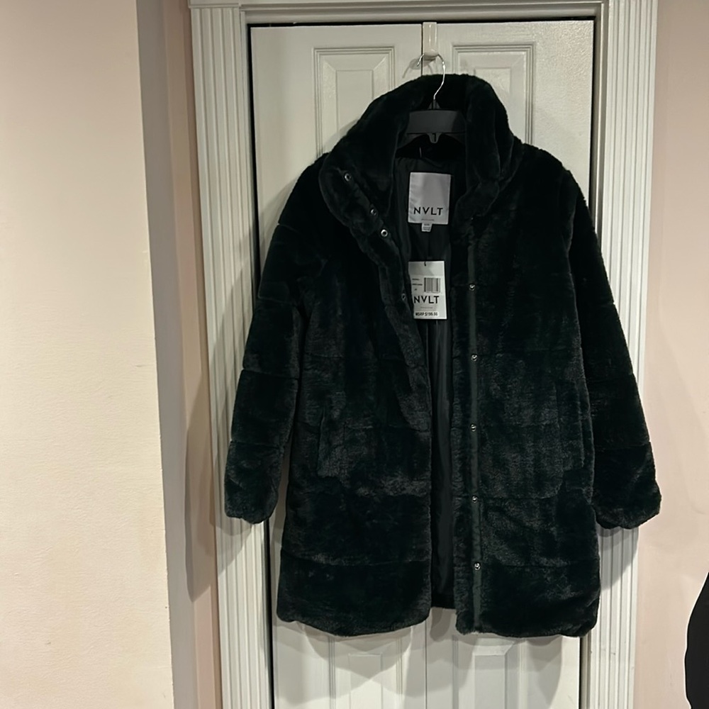 NVLT GREEN FAUX FUR COAT